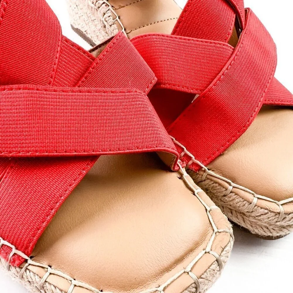 Me Too Casey Mini-Wedge Textile Criss Cross Open Toe Red Sandal Womens Size 8M